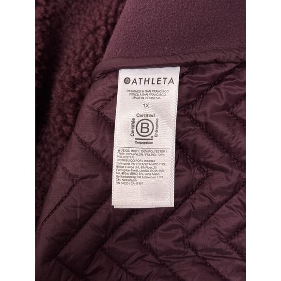Athleta Jacket 1X Womens Cozy Sherpa Snap Pullover Wine Red Fleece Plus Size - Picture 8 of 9
